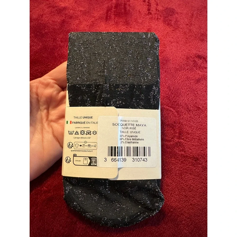 Balzac Paris Socquette Maya Noir Irise Black Metallic Glitter Socks Italy